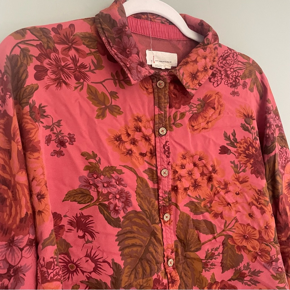 ANTHROPOLOGIE Halie Dolman-Sleeve Button Down Collared Floral Top - Picture 3 of 14